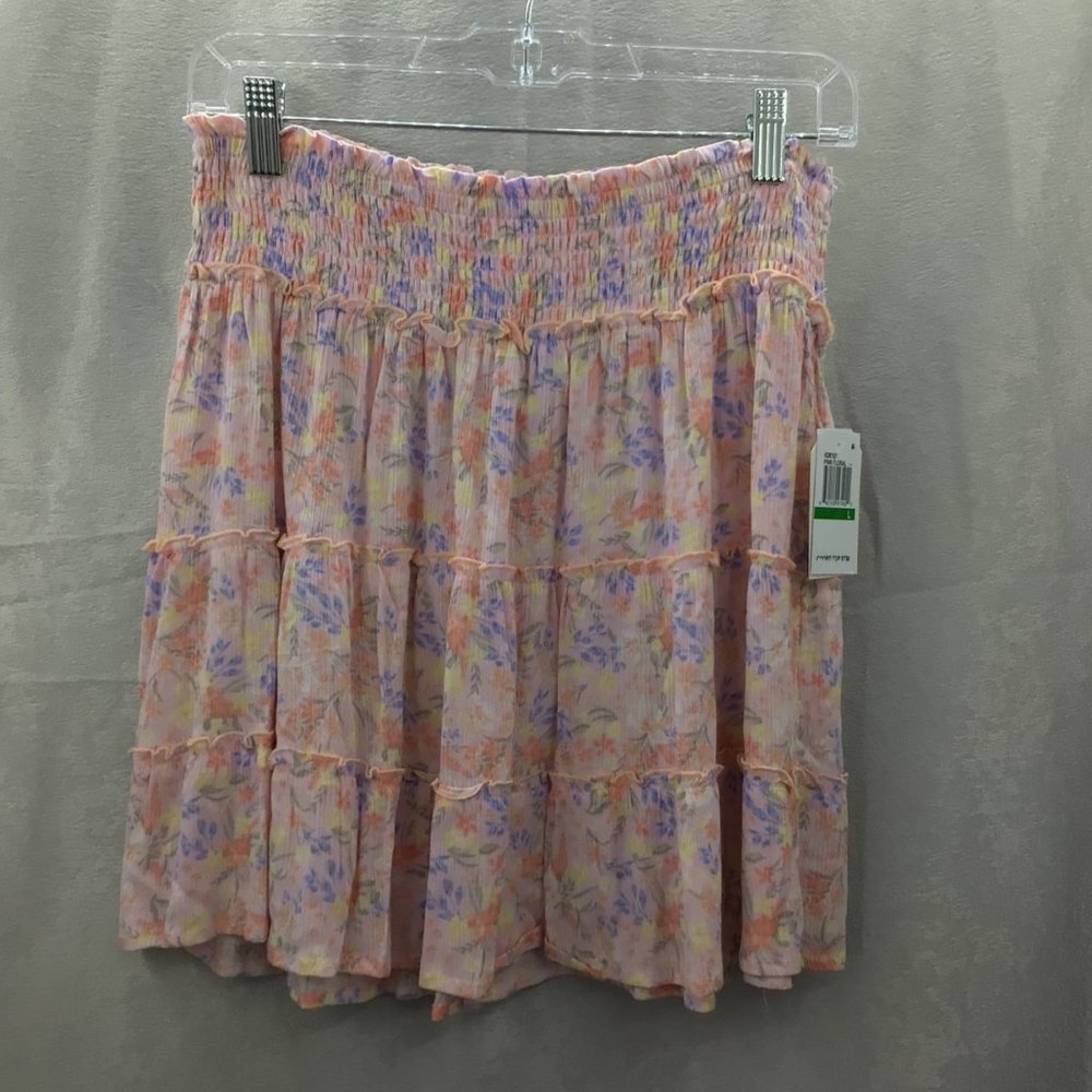 Hippie Rose Pink Floral Mini Skirt Large Juniors NWT